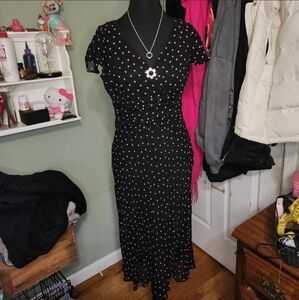 Evan Picone Black Maxi Dress with Pink and White Dots